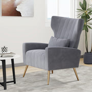 Nalupatio Velvet Fabric Upholstered Reading Comfy Mid Century Modern Armchair with Metal Legs and Spring Support, Accent Chair for Living Room,Beige