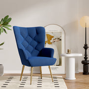 Hawsaiy Mid-Century Modern Velvet Tufted Wingback Accent Chair Set of 1/2 with Metal Legs for Living Room and Bedroom