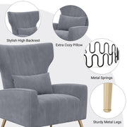 Nalupatio Velvet Fabric Upholstered Reading Comfy Mid Century Modern Armchair with Metal Legs and Spring Support, Accent Chair for Living Room,Beige