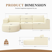 Luxanimarion Modular Sectional Sofa with L-Shape Chaise,Cloud Sectional Modern Sleeper Couch with Deep Seat,Sponge Compression Sofas No Assembly Required (Beige-Corduroy Fabric)