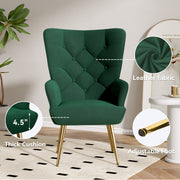 Hawsaiy Mid-Century Modern Velvet Tufted Wingback Accent Chair Set of 1/2 with Metal Legs for Living Room and Bedroom