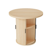 Hawsaiy Round Dining Table for 2 with Sliding Door Storage Base, Space-Saving Waterproof Scratch-Resistant Wood Top, Modern Farmhouse Kitchen Table