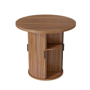 Hawsaiy Round Dining Table for 2 with Sliding Door Storage Base, Space-Saving Waterproof Scratch-Resistant Wood Top, Modern Farmhouse Kitchen Table