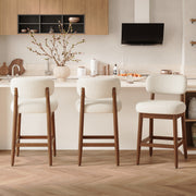 Hawsaiy Counter Height Bar Stools Set of 2/4, Mid Century Modern Boucle Barstools with Solid Wood Frame, Upholstered Kitchen Island Stools with Backrest & Footrest