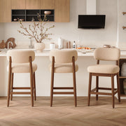 Hawsaiy Counter Height Bar Stools Set of 2/4, Mid Century Modern Boucle Barstools with Solid Wood Frame, Upholstered Kitchen Island Stools with Backrest & Footrest