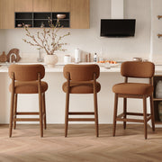 Hawsaiy Counter Height Bar Stools Set of 2/4, Mid Century Modern Boucle Barstools with Solid Wood Frame, Upholstered Kitchen Island Stools with Backrest & Footrest