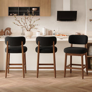 Hawsaiy Counter Height Bar Stools Set of 2/4, Mid Century Modern Boucle Barstools with Solid Wood Frame, Upholstered Kitchen Island Stools with Backrest & Footrest