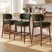 Hawsaiy Counter Height Bar Stools Set of 2/4, Mid Century Modern Boucle Barstools with Solid Wood Frame, Upholstered Kitchen Island Stools with Backrest & Footrest