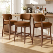 Hawsaiy Counter Height Bar Stools Set of 2/4, Mid Century Modern Boucle Barstools with Solid Wood Frame, Upholstered Kitchen Island Stools with Backrest & Footrest