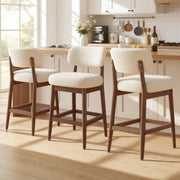 Hawsaiy Counter Height Bar Stools Set of 2/4, Mid Century Modern Boucle Barstools with Solid Wood Frame, Upholstered Kitchen Island Stools with Backrest & Footrest