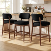 Hawsaiy Counter Height Bar Stools Set of 2/4, Mid Century Modern Boucle Barstools with Solid Wood Frame, Upholstered Kitchen Island Stools with Backrest & Footrest