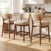 Hawsaiy Counter Height Bar Stools Set of 2/4, Mid Century Modern Boucle Barstools with Solid Wood Frame, Upholstered Kitchen Island Stools with Backrest & Footrest