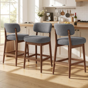 Hawsaiy Counter Height Bar Stools Set of 2/4, Mid Century Modern Boucle Barstools with Solid Wood Frame, Upholstered Kitchen Island Stools with Backrest & Footrest