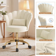 Hawsaiy Shell Back Home Office Chair with Lumbar Pillow, Modern Upholstered Desk Chair with Gold Metal Base, Swivel Adjustable Computer Chair for Home Office
