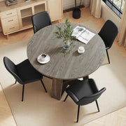 Hawsaiy Extendable Round to Oval Dining Table Set for 4–6, Space-Saving Wooden Table with Hidden Storage, Expandable Dining Table with Upholstered Chairs