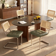 Hawsaiy Velvet Rattan Dining Chairs Set of 2/3/4/6/8, Upholstered Dining Room Chairs with Cane Back, Mid Century Modern Cantilever Kitchen Chairs, Chrome Frame Armless Side Chairs