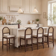 Hawsaiy Farmhouse Rattan Counter Height Bar Stools Set of 2/3/4/6, Chenille Upholstered Kitchen Island Chairs with Solid Wood Frame