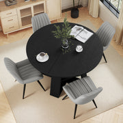 Hawsaiy Extendable Round to Oval Dining Table Set for 4–6, Space-Saving Wooden Table with Hidden Storage, Expandable Dining Table with Upholstered Chairs