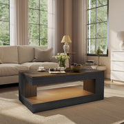 Hawsaiy Farmhouse Coffee Table with Storage Shelf & LED Light, 47