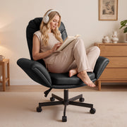 Hawsaiy Criss Cross Office Chair with Flip-Up Arms, Ergonomic Cross Legged Desk Chair, PU Leather Executive Computer Chair, 135° Reclining Plush Cushion, Pet-Friendly