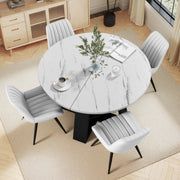 Hawsaiy Extendable Round to Oval Dining Table Set for 4–6, Space-Saving Wooden Table with Hidden Storage, Expandable Dining Table with Upholstered Chairs