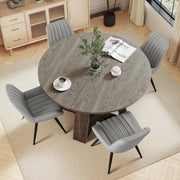 Hawsaiy Extendable Round to Oval Dining Table Set for 4–6, Space-Saving Wooden Table with Hidden Storage, Expandable Dining Table with Upholstered Chairs