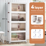 Hawsaiy 4-Tier Foldable Plastic Storage Cabinet with Lids, Stackable Bins with Wheels for Home & Office