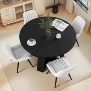 Hawsaiy Extendable Round to Oval Dining Table Set for 4–6, Space-Saving Wooden Table with Hidden Storage, Expandable Dining Table with Upholstered Chairs