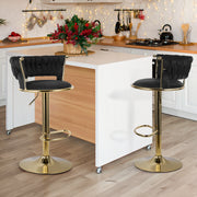 Hawsaiy Modern Velvet Bar Stool Set of 2/4 with Woven Back and Footrest for Kitchen, Bar, and Dining Spaces