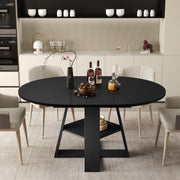 Hawsaiy 43.3-59 in Extendable Oval Dining Table for 4-6, Space-Saving Round Kitchen Table with Hidden Leaf Storage & Bottom Shelf for Small Space