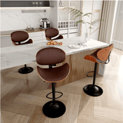 Hawsaiy Swivel Bar Stools Set of 1/2, Seat Adjustable Height 23.5-32.5IN Bentwood Barstools with Back & Footrest, PU Leather Upholstered Counter Height Bar Chairs for Bar Kitchen Dining Room