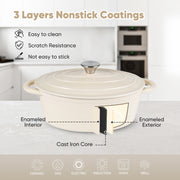 Hawsaiy Enameled Oval Dutch Oven Pot with Lid and Dual Handles, Cast Iron Dutch Oven for Cooking, Bread Baking, Non-stick Enamel Coated Cookware