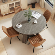 Hawsaiy Extendable Round to Oval Dining Table Set for 4–6, Space-Saving Wooden Table with Hidden Storage, Expandable Dining Table with Upholstered Chairs