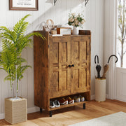 Hawsaiy Entrance Shoe Cabinet with Doors, 6-Tier Farmhouse Shoe Storage Organizer with Adjustable Shelves, Holds 18-24 Pairs, Entryway Shoe Rack Cabinet with Metal Legs