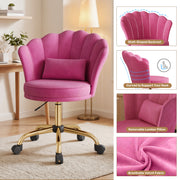 Hawsaiy Shell Back Home Office Chair with Lumbar Pillow, Modern Upholstered Desk Chair with Gold Metal Base, Swivel Adjustable Computer Chair for Home Office