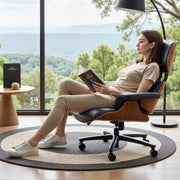 Hawsaiy Genuine Leather Office Chair with Solid Wood, Eames Style Swivel Ergonomic Desk Chair with Silent Wheels，Black