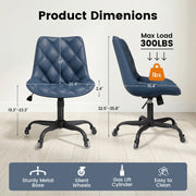 Hawsaiy Armless Office Chair with Rubber Wheels, PU Leather Desk Chair, Mid Back Adjustable Swivel Computer Chair, Small Space Vanity Task Chair