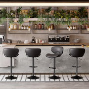 Nalupatio Bar Stools Set of 2, Faux Leather Bar Stools with Back, Chic Swivel Counter Stools with Footrest, Adjustable Kitchen Stools for Kitchen and Bars, Black