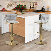 Hawsaiy Modern Velvet Bar Stool Set of 2/4 with Woven Back and Footrest for Kitchen, Bar, and Dining Spaces