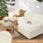 Nalupatio Sectional Sofa with Ottoman, L Shaped Modular Couch Set for Living Room, Comfy Cloud Sleeper Couch, Upholstered Furniture Chenille Sofa Khaki