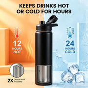 Hawsaiy 24 oz Insulated Stainless Steel Water Bottle with Handle, Leak-Proof Lid & Wide Mouth, Double Wall Vacuum, BPA Free, Keeps Cold & Hot