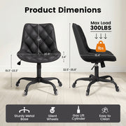 Hawsaiy Armless Office Chair with Rubber Wheels, PU Leather Desk Chair, Mid Back Adjustable Swivel Computer Chair, Small Space Vanity Task Chair