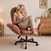 Hawsaiy Criss Cross Office Chair with Flip-Up Arms, Ergonomic Cross Legged Desk Chair, PU Leather Executive Computer Chair, 135° Reclining Plush Cushion, Pet-Friendly
