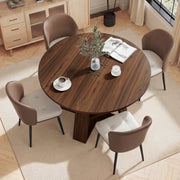 Hawsaiy Extendable Round to Oval Dining Table Set for 4, Space-Saving Wooden Table with Hidden Storage, Expandable Dining Table with Faux Leather Chairs
