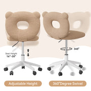 Nalupatio Bear Kids Desk Chair with Wheels& Back, Adjustable Armless Child Study Chair, Cute Teddy Fabric Office Chair, Vanity Makeup Chair for Girl & Lady in Bedroom Reading Living Room,Beige