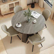 Hawsaiy Extendable Round to Oval Dining Table Set for 4–6, Space-Saving Wooden Table with Hidden Storage, Expandable Dining Table with Upholstered Chairs