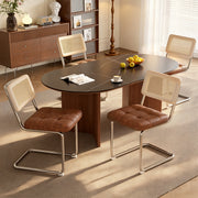 Hawsaiy Velvet Rattan Dining Chairs Set of 2/3/4/6/8, Upholstered Dining Room Chairs with Cane Back, Mid Century Modern Cantilever Kitchen Chairs, Chrome Frame Armless Side Chairs