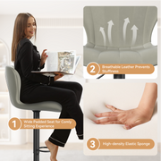 Nalupatio Modern Bar Stools Set of 2 Faux Leather Upholstered Swivel Barstools,Black