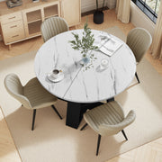 Hawsaiy Extendable Round to Oval Dining Table Set for 4–6, Space-Saving Wooden Table with Hidden Storage, Expandable Dining Table with Upholstered Chairs
