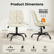 Hawsaiy Armless Office Chair with Rubber Wheels, PU Leather Desk Chair, Mid Back Adjustable Swivel Computer Chair, Small Space Vanity Task Chair